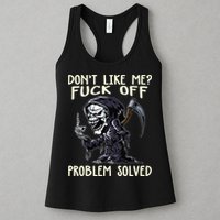 Don't Like Me Fuck Off Problem Solved Funny Grim Reaper Womens Tank Top