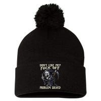 Don't Like Me Fuck Off Problem Solved Funny Grim Reaper Pom Pom 12in Knit Beanie