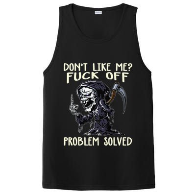 Don't Like Me Fuck Off Problem Solved Funny Grim Reaper PosiCharge Competitor Tank