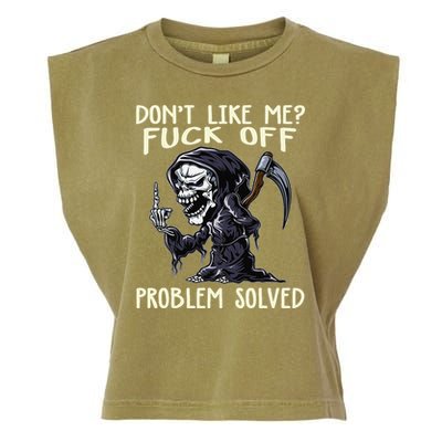 Don't Like Me Fuck Off Problem Solved Funny Grim Reaper Garment-Dyed Women's Muscle Tee