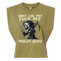 Don't Like Me Fuck Off Problem Solved Funny Grim Reaper Garment-Dyed Women's Muscle Tee