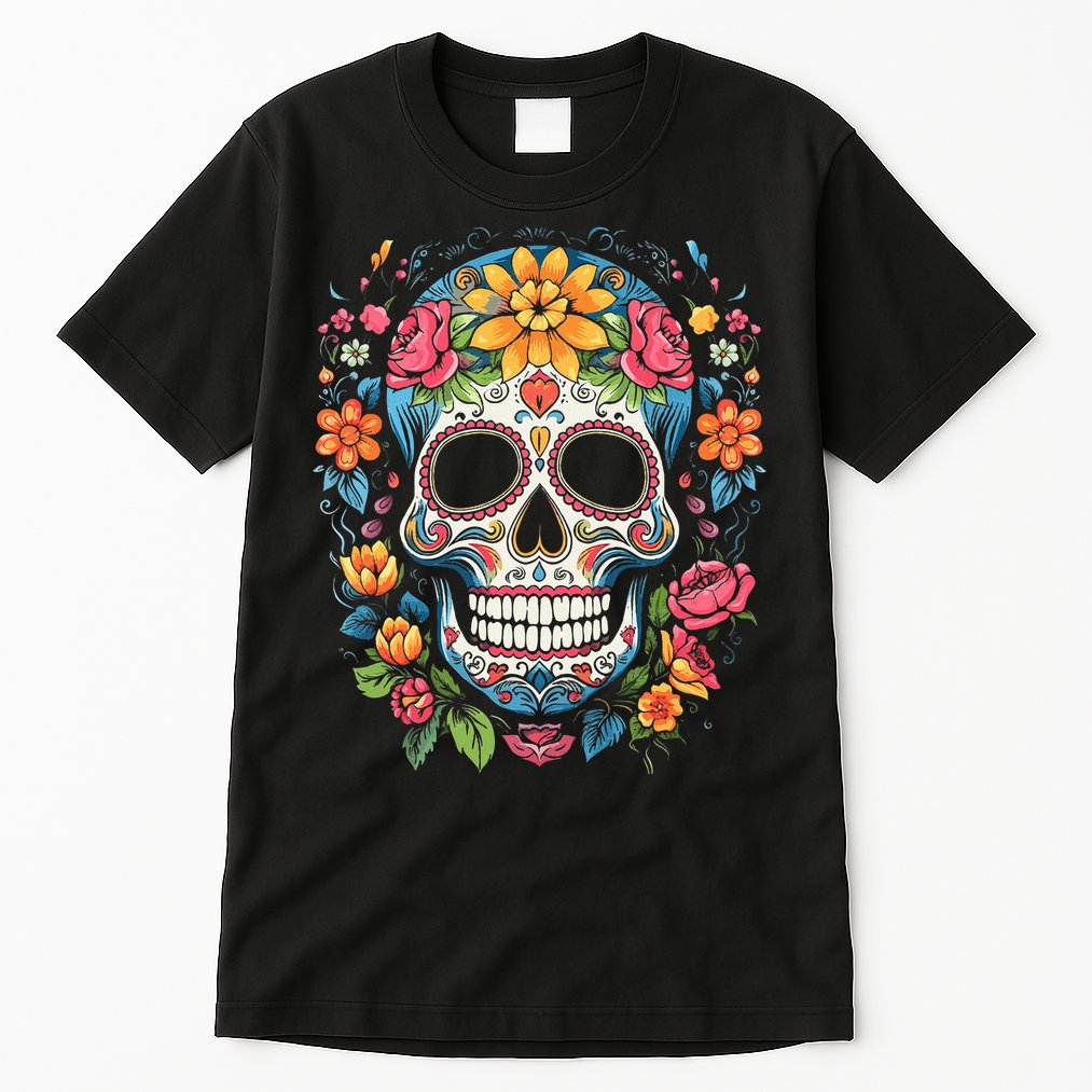 De Los Muertos Day Of The Dead Sugar Skull Halloween Tall T-Shirt