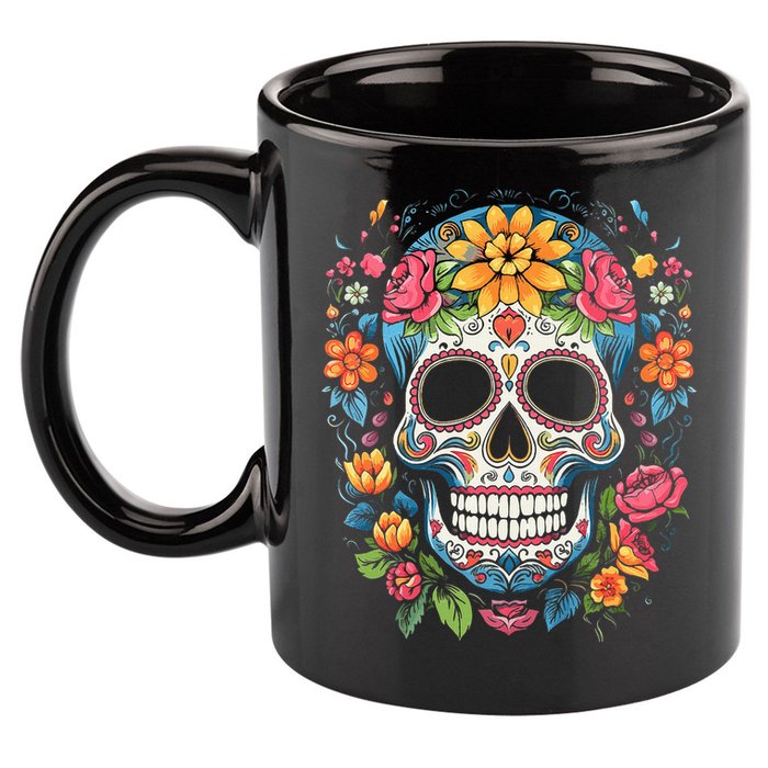 De Los Muertos Day Of The Dead Sugar Skull Halloween 11oz C Handle Ceramic Mug