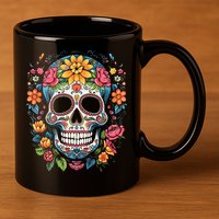 De Los Muertos Day Of The Dead Sugar Skull Halloween 11oz C Handle Ceramic Mug