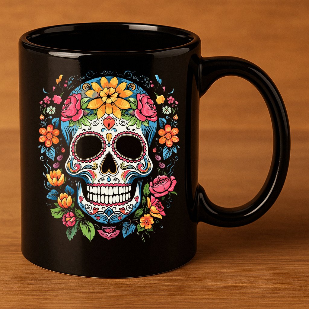 De Los Muertos Day Of The Dead Sugar Skull Halloween 11oz C Handle Ceramic Mug