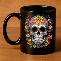 De Los Muertos Day Of The Dead Sugar Skull Halloween 11oz C Handle Ceramic Mug