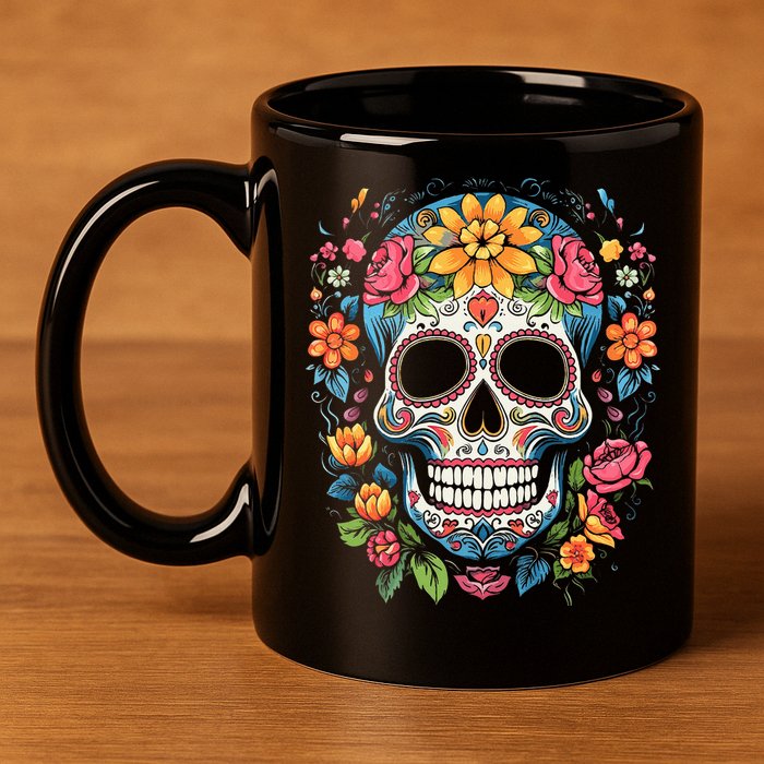 De Los Muertos Day Of The Dead Sugar Skull Halloween 11oz C Handle Ceramic Mug