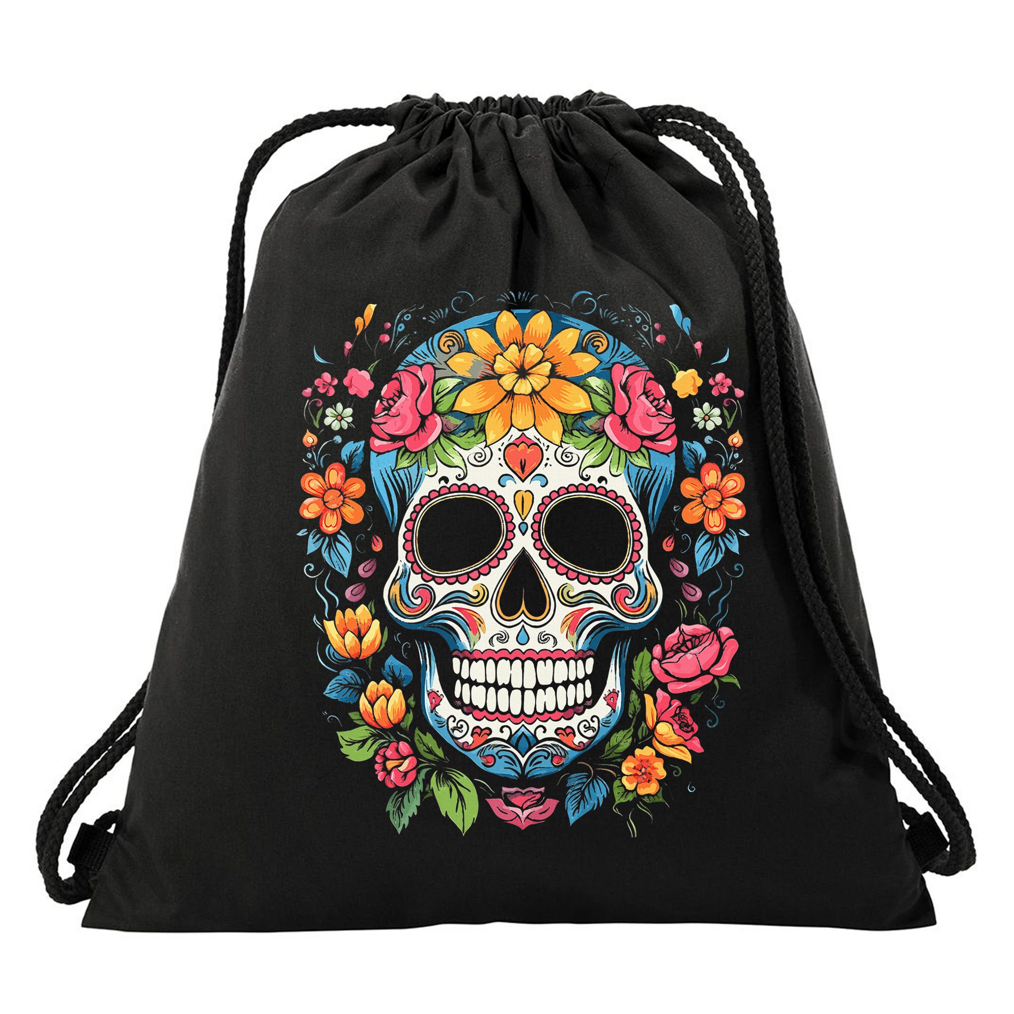 De Los Muertos Day Of The Dead Sugar Skull Halloween Drawstring Bag
