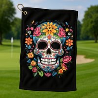 De Los Muertos Day Of The Dead Sugar Skull Halloween Golf Towel