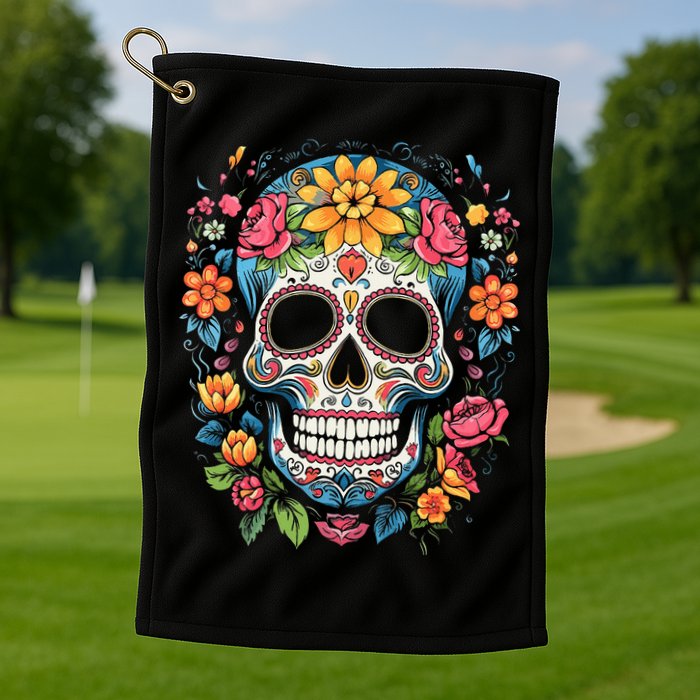 De Los Muertos Day Of The Dead Sugar Skull Halloween Golf Towel