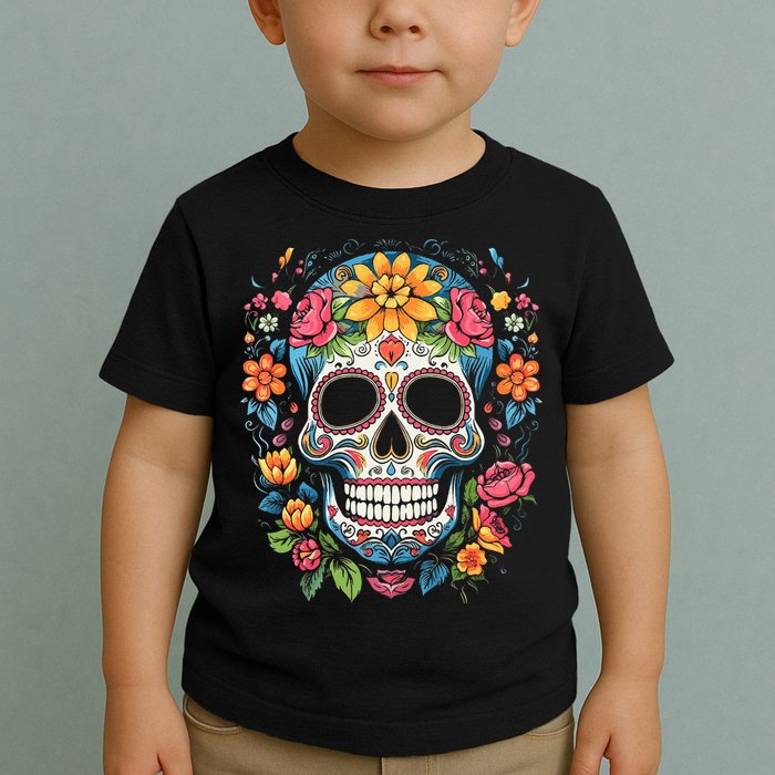 De Los Muertos Day Of The Dead Sugar Skull Halloween Toddler T-Shirt