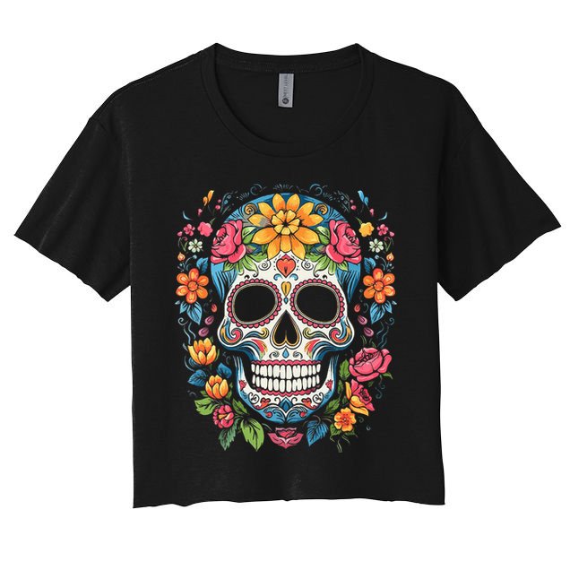 De Los Muertos Day Of The Dead Sugar Skull Halloween Crop Top