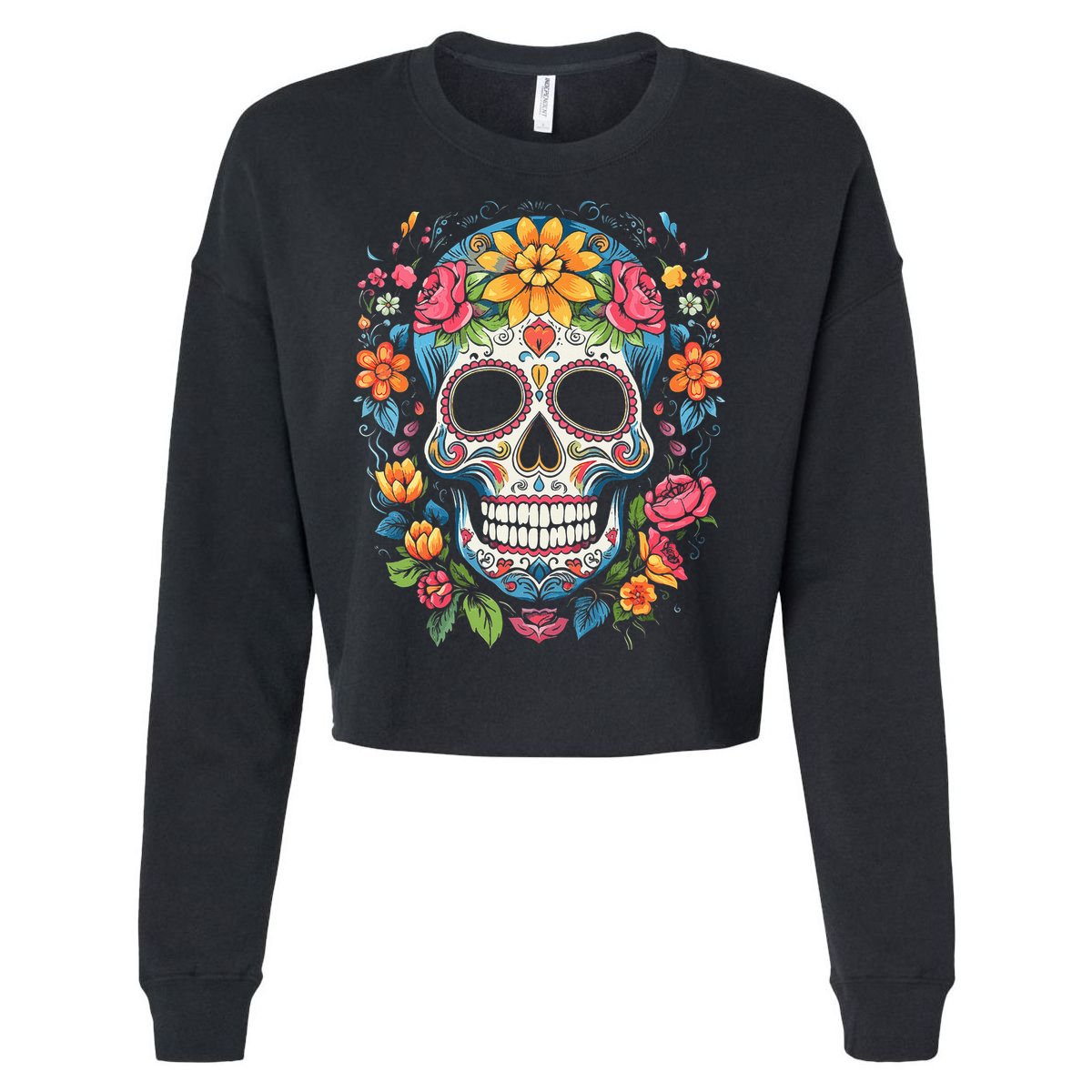De Los Muertos Day Of The Dead Sugar Skull Halloween Cropped Pullover Crew