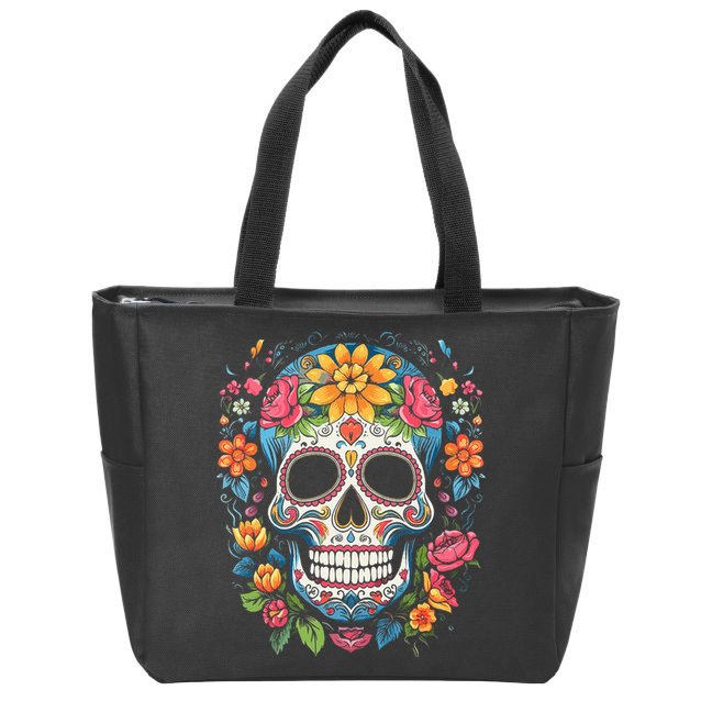 De Los Muertos Day Of The Dead Sugar Skull Halloween Zip Tote Bag