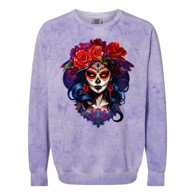 De Los Muertos La Catrina Day Of The Dead Sugar Skull Colorblast Crewneck Sweatshirt