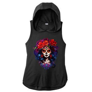 De Los Muertos La Catrina Day Of The Dead Sugar Skull Ladies PosiCharge Tri-Blend Wicking Draft Hoodie Tank