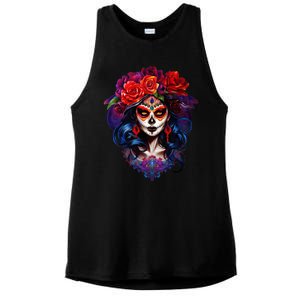 De Los Muertos La Catrina Day Of The Dead Sugar Skull Ladies PosiCharge Tri-Blend Wicking Tank