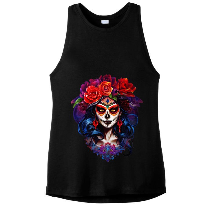 De Los Muertos La Catrina Day Of The Dead Sugar Skull Ladies PosiCharge Tri-Blend Wicking Tank