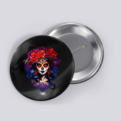 De Los Muertos La Catrina Day Of The Dead Sugar Skull Button