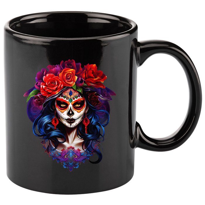 De Los Muertos La Catrina Day Of The Dead Sugar Skull 11oz C Handle Ceramic Mug