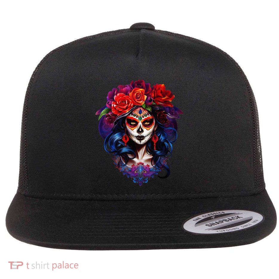 De Los Muertos La Catrina Day Of The Dead Sugar Skull Flatbill Hat