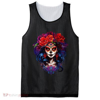 De Los Muertos La Catrina Day Of The Dead Sugar Skull Mesh Reversible Basketball Jersey Tank