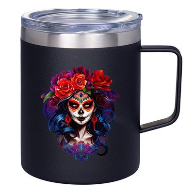 De Los Muertos La Catrina Day Of The Dead Sugar Skull 12oz Stainless Steel Coffee Mug