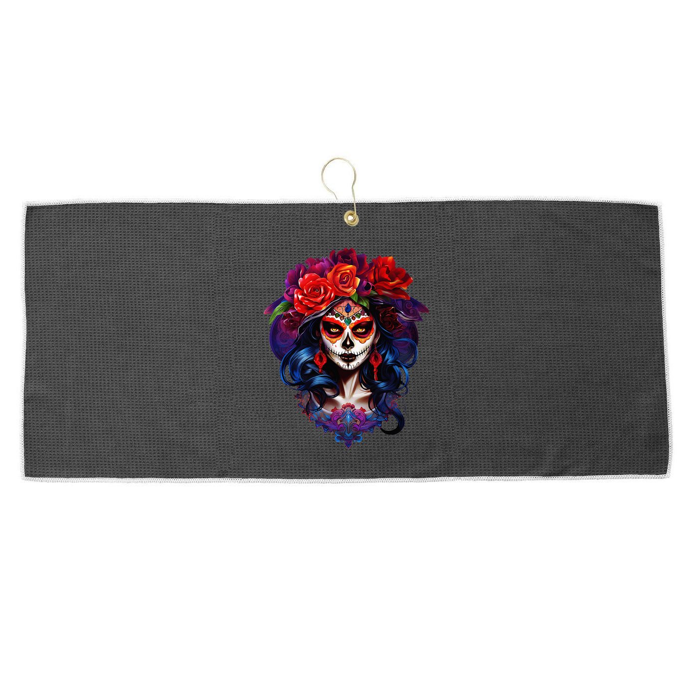 De Los Muertos La Catrina Day Of The Dead Sugar Skull Large Microfiber Waffle Golf Towel
