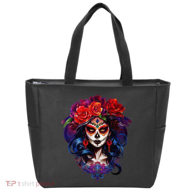 De Los Muertos La Catrina Day Of The Dead Sugar Skull Zip Tote Bag