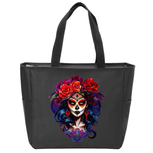 De Los Muertos La Catrina Day Of The Dead Sugar Skull Zip Tote Bag