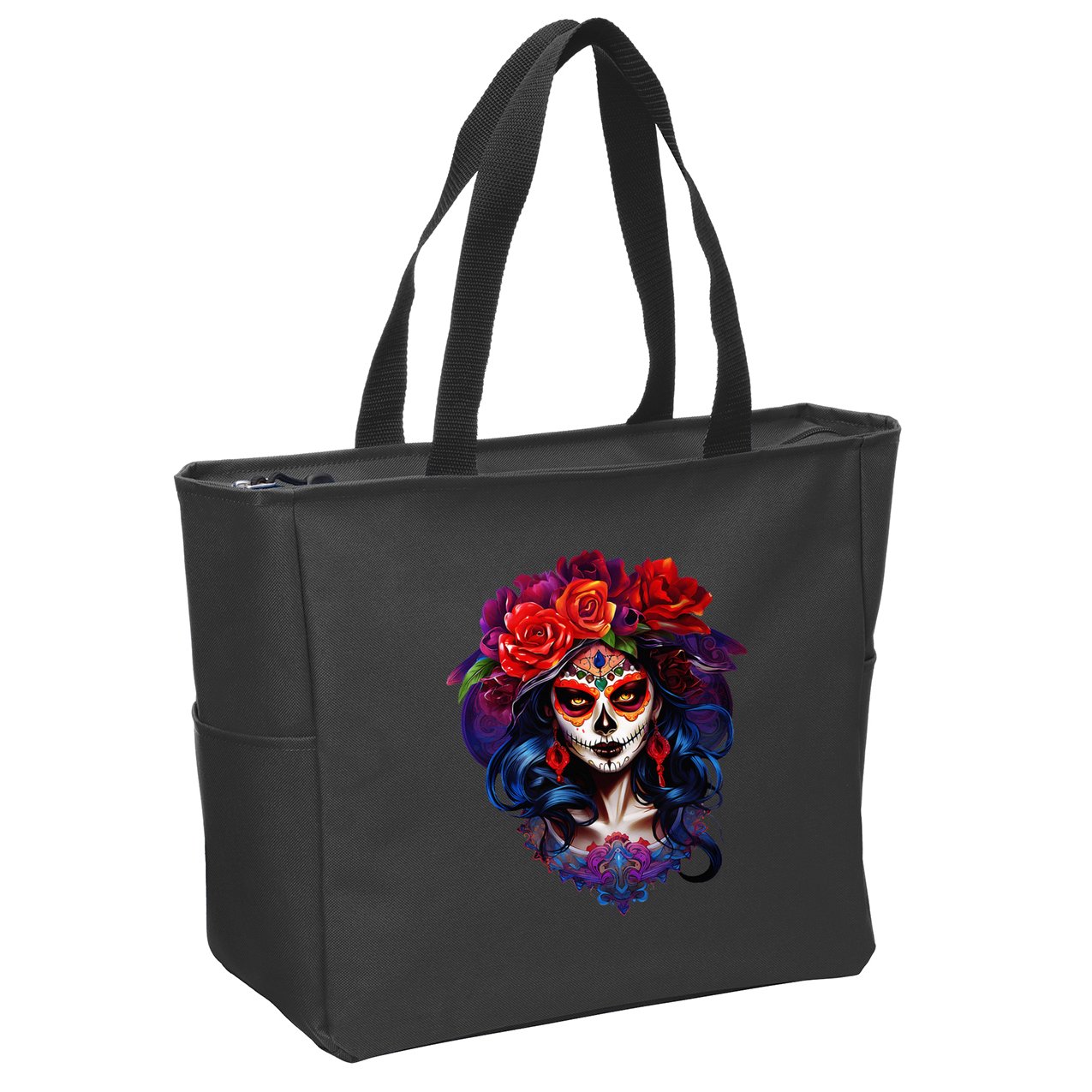 De Los Muertos La Catrina Day Of The Dead Sugar Skull Zip Tote Bag