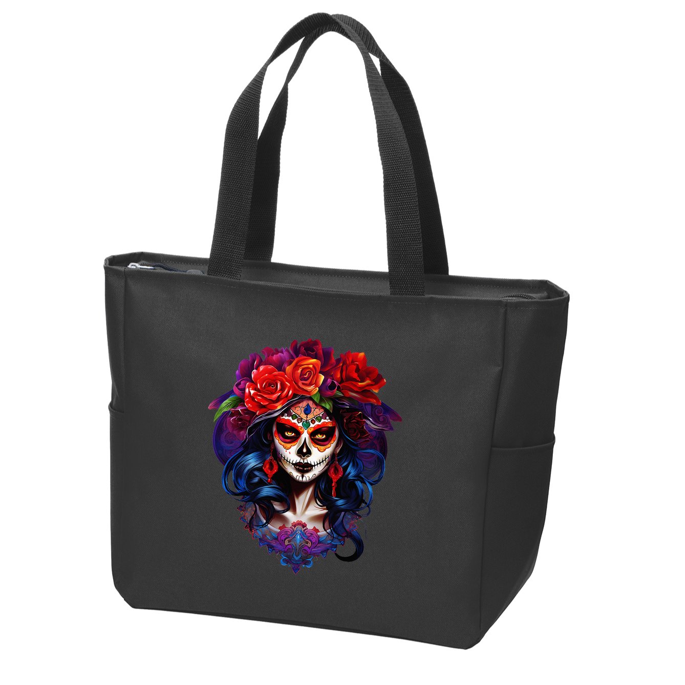 De Los Muertos La Catrina Day Of The Dead Sugar Skull Zip Tote Bag