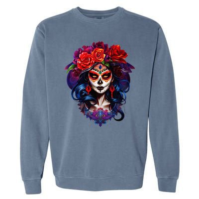 De Los Muertos La Catrina Day Of The Dead Sugar Skull Garment-Dyed Sweatshirt