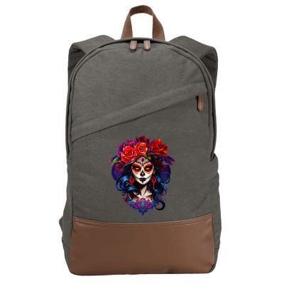 De Los Muertos La Catrina Day Of The Dead Sugar Skull Cotton Canvas Backpack