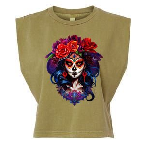 De Los Muertos La Catrina Day Of The Dead Sugar Skull Garment-Dyed Women's Muscle Tee