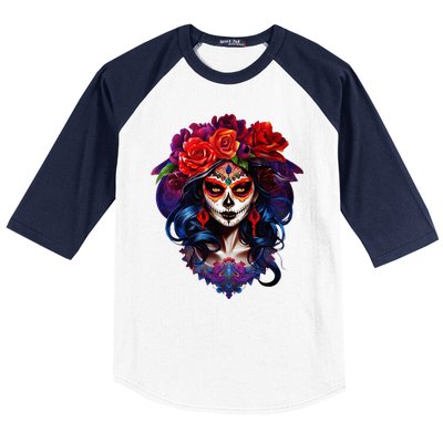 De Los Muertos La Catrina Day Of The Dead Sugar Skull Baseball Sleeve Shirt