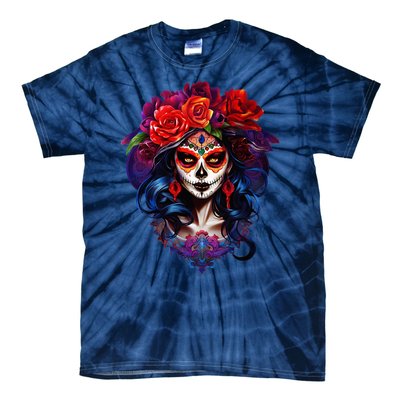 De Los Muertos La Catrina Day Of The Dead Sugar Skull Tie-Dye T-Shirt