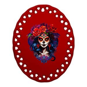 De Los Muertos La Catrina Day Of The Dead Sugar Skull Ceramic Oval Ornament