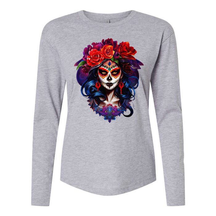 De Los Muertos La Catrina Day Of The Dead Sugar Skull Womens Cotton Relaxed Long Sleeve T-Shirt