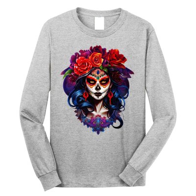 De Los Muertos La Catrina Day Of The Dead Sugar Skull Long Sleeve Shirt