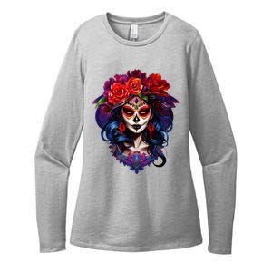 De Los Muertos La Catrina Day Of The Dead Sugar Skull Womens CVC Long Sleeve Shirt