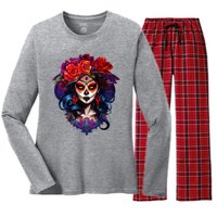 De Los Muertos La Catrina Day Of The Dead Sugar Skull Women's Long Sleeve Flannel Pajama Set 