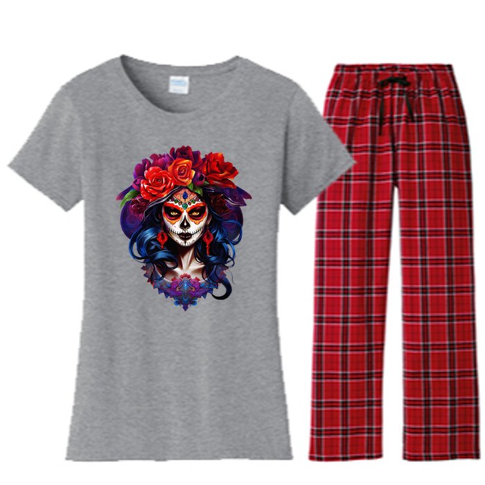 De Los Muertos La Catrina Day Of The Dead Sugar Skull Women's Flannel Pajama Set