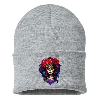 De Los Muertos La Catrina Day Of The Dead Sugar Skull Sustainable Knit Beanie