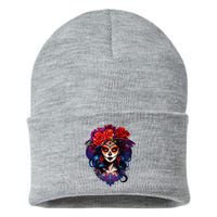 De Los Muertos La Catrina Day Of The Dead Sugar Skull Sustainable Knit Beanie