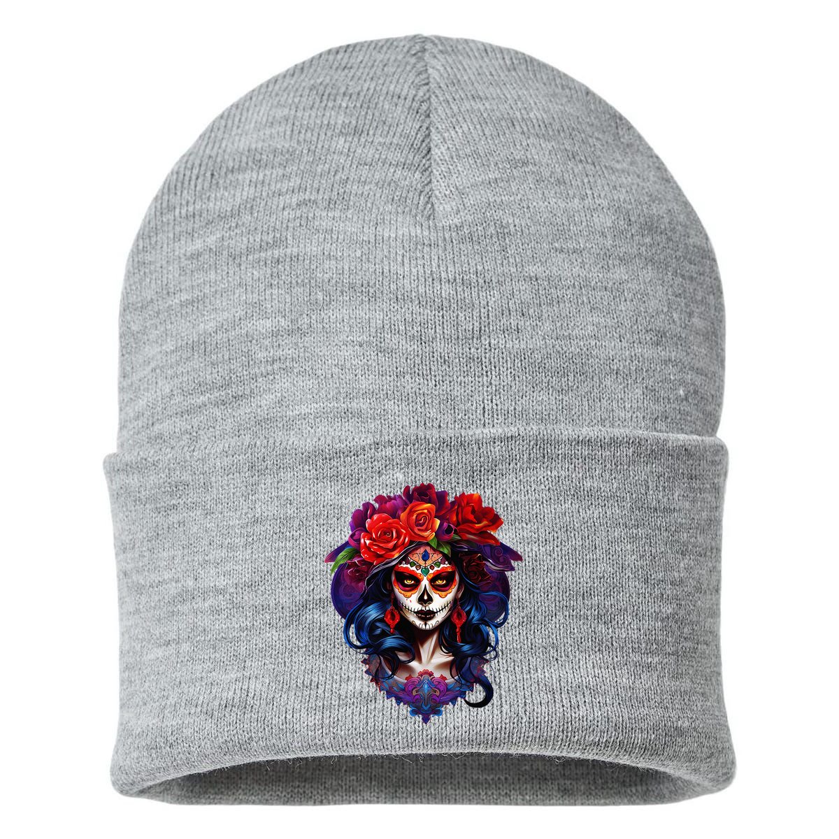 De Los Muertos La Catrina Day Of The Dead Sugar Skull Sustainable Knit Beanie