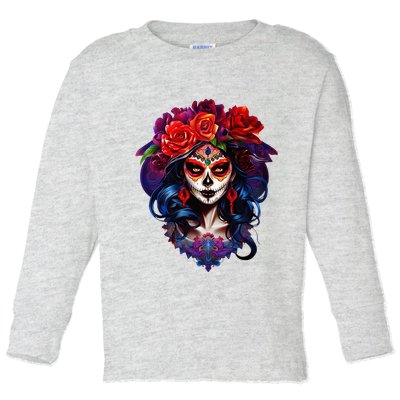 De Los Muertos La Catrina Day Of The Dead Sugar Skull Toddler Long Sleeve Shirt
