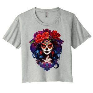 De Los Muertos La Catrina Day Of The Dead Sugar Skull Women's Crop Top Tee