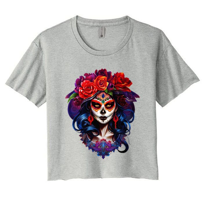 De Los Muertos La Catrina Day Of The Dead Sugar Skull Women's Crop Top Tee