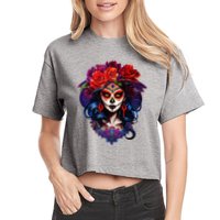 De Los Muertos La Catrina Day Of The Dead Sugar Skull Women's Crop Top Tee